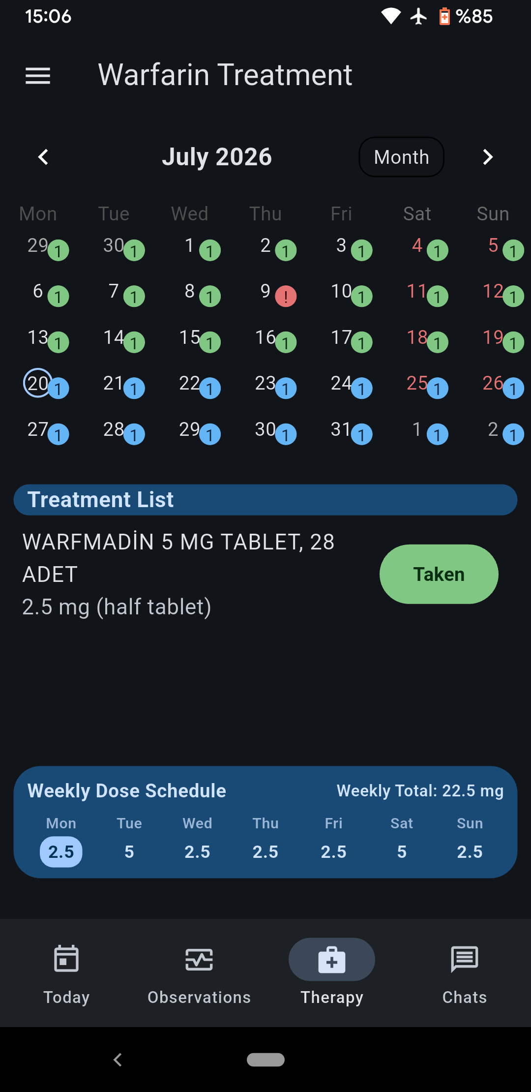 Mobile app — Warfarin Treatment